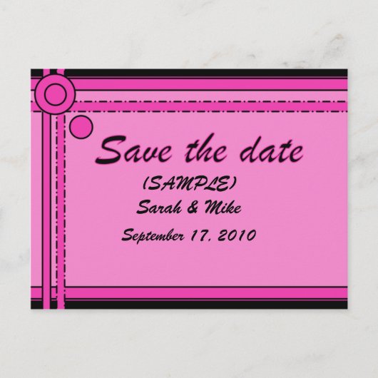 SAVE THE DATE - (Roze & Zwart) -cirkels/lijnen Aankondigingskaart (Voorkant)