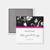 Save the Date Roze Zwart Trendy Bloemenmagneet Magneet (Voorkant / Achterkant)