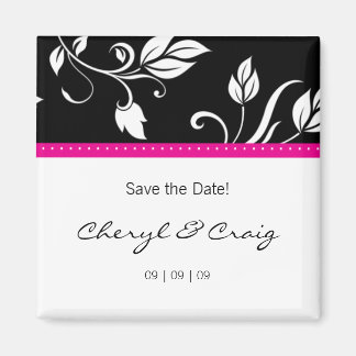 Save the Date Roze Zwart Trendy Bloemenmagneet Magneet