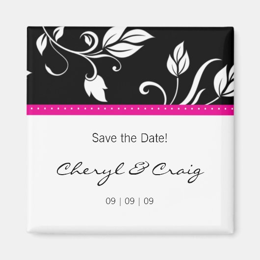 Save the Date Roze Zwart Trendy Bloemenmagneet Magneet (Voorkant)