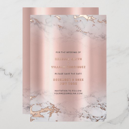 Save The Date Rozegoud Marmer Echt Folie Kaarten (Voorkant / Achterkant)
