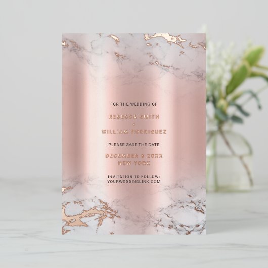Save The Date Rozegoud Marmer Echt Folie Kaarten (Staand Voorkant)