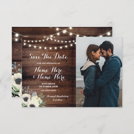 Save The Date Rustic Foto Florale Anemoon (Voorkant / Achterkant)
