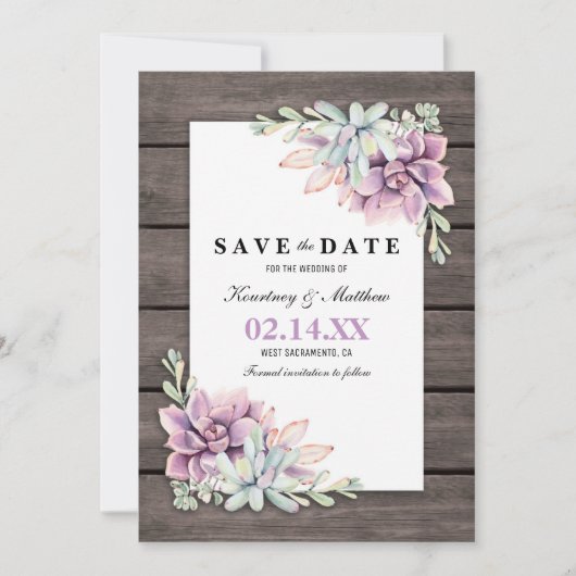 Save the Date Rustic Garden Vetplant Bloem (Voorkant)