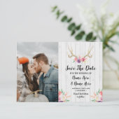 Save The Date Rustic Geweien Herten Bloem Foto (Staand voorkant)