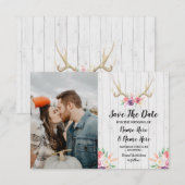 Save The Date Rustic Geweien Herten Bloem Foto (Voorkant / Achterkant)
