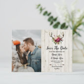 Save The Date Rustic Geweien Herten Bloemen Foto (Staand voorkant)