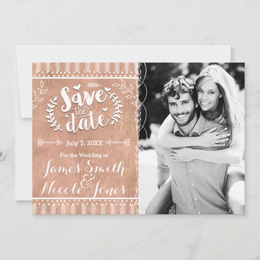 Save the Date Rustic Glam Rose Goud Foto (Voorkant)