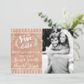 Save the Date Rustic Glam Rose Goud Foto (Staand voorkant)