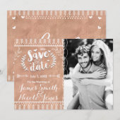 Save the Date Rustic Glam Rose Goud Foto (Voorkant / Achterkant)
