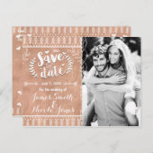 Save the Date Rustic Glam Roze Goud Foto Aankondigingskaart (Voorkant / Achterkant)