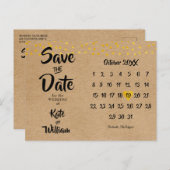 Save the Date Rustic Goud Hart Kalender Boho Briefkaart (Voorkant / Achterkant)