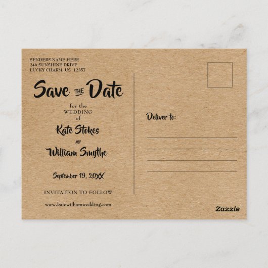 Save the Date Rustic Goud Hart Kalender Boho Briefkaart (Achterkant)