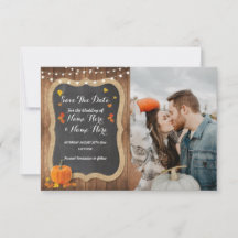 Save the date Rustic Pumpkin Chalk Wood Uitnodigen