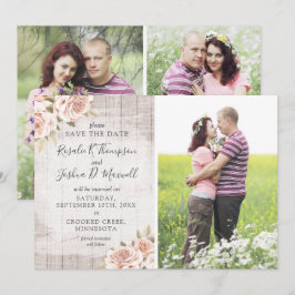 Save The Date Rustic Romantic Roses 4-foto kaart