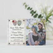 Save The Date Rustic Sugar Skulls Fotokaart (Staand voorkant)