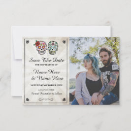 Save The Date Rustic Suiker Schedels Fotokaart