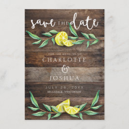 Save the date | Rustic Wood Lemon Wedding Kaart