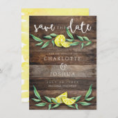 Save the date | Rustic Wood Lemon Wedding Kaart (Voorkant / Achterkant)