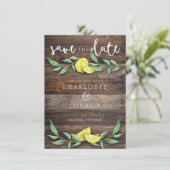 Save the date | Rustic Wood Lemon Wedding Kaart (Staand voorkant)