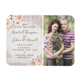 Save The Date Rustic Wood & Romantic Roses Foto Magneet