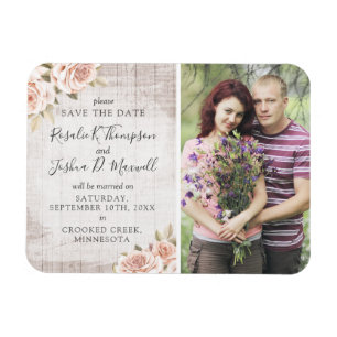 Save The Date Rustic Wood & Romantic Roses Foto Magneet
