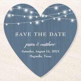 Save the Date Rustieke boerderij Blauwe String Lig Kartonnen Onderzetters