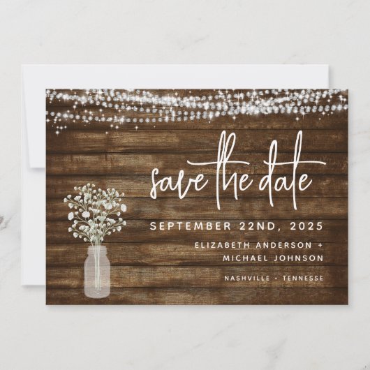 Save the Date Rustieke boerderij String Lights (Voorkant)