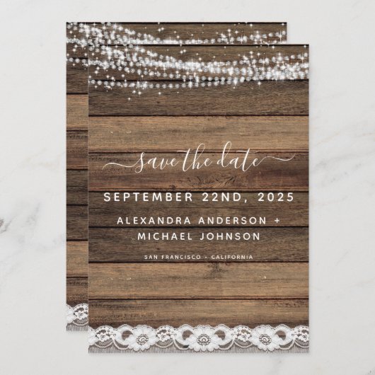 Save the Date Rustieke boerderij String Lights Kaart (Voorkant / Achterkant)