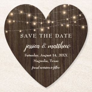 Save the Date Rustieke boerderij String Lights Kartonnen Onderzetters