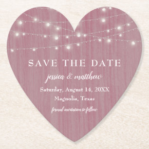 Save the Date Rustieke boerderij String Lights Roz Kartonnen Onderzetters