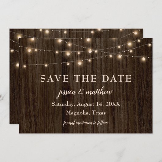 Save the Date Rustieke Boerderij Twinkling Lights (Voorkant / Achterkant)