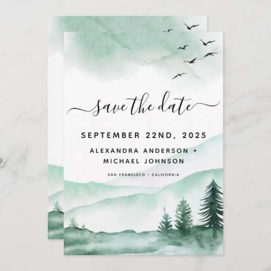 Save the Date Rustieke Bos Waterverf Modern (Voorkant / Achterkant)