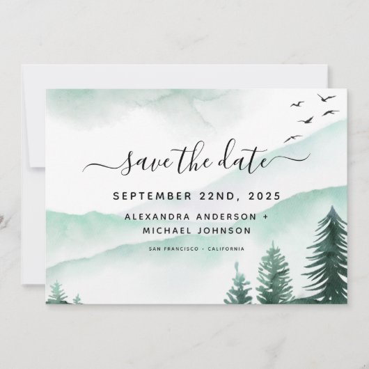 Save the Date Rustieke Bos Waterverf Moody (Voorkant)