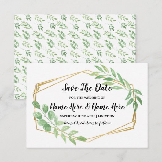 Save The Date Rustieke Gouden Frame Blad Uitnodigi (Voorkant / Achterkant)