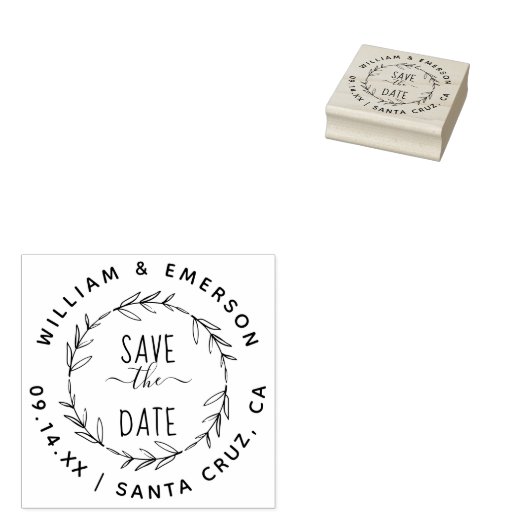Save the date | Rustieke Hand getrokken krans brui Rubberstempel (Gestempeld)