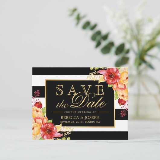 Save the Date - Rustieke herfst Gouden Bloemen Str Aankondigingskaart (Staand voorkant)