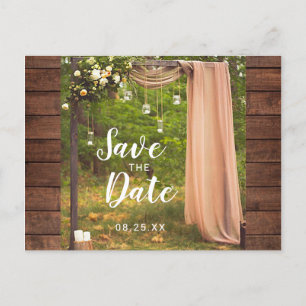 Save the Date Rustieke Houten Perzik Mason Jar Bru Aankondigingskaart