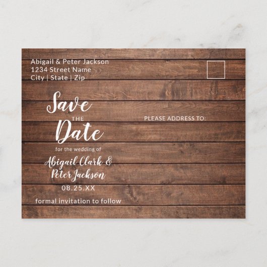 Save the Date Rustieke Houten Perzik Mason Jar Bru Aankondigingskaart (Achterkant)