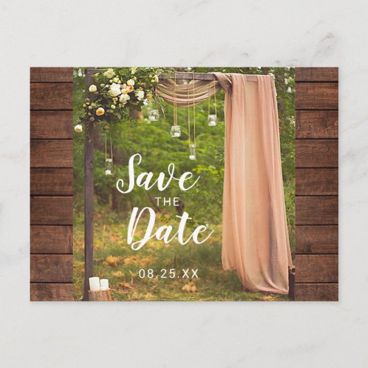 Save the Date Rustieke Houten Perzik Mason Jar Bru Aankondigingskaart (Voorkant)