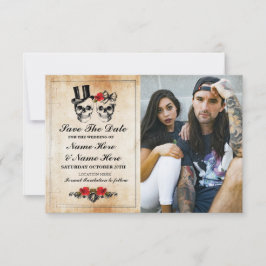 Save The Date Rustieke Schedels Foto Kaart Gotisch