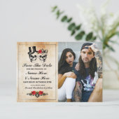 Save The Date Rustieke Schedels Foto Kaart Gotisch (Staand voorkant)