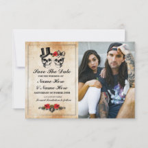 Save The Date Rustieke Schedels Fotokaart Gothic