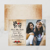 Save The Date Rustieke Schedels Fotokaart Gothic (Voorkant / Achterkant)