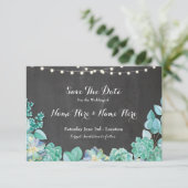 Save The Date Rustieke Vetplanten Mint Krijt Uitno (Staand voorkant)