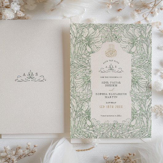 Save the Date Sage Green Muslim Islamic Morris Kaart