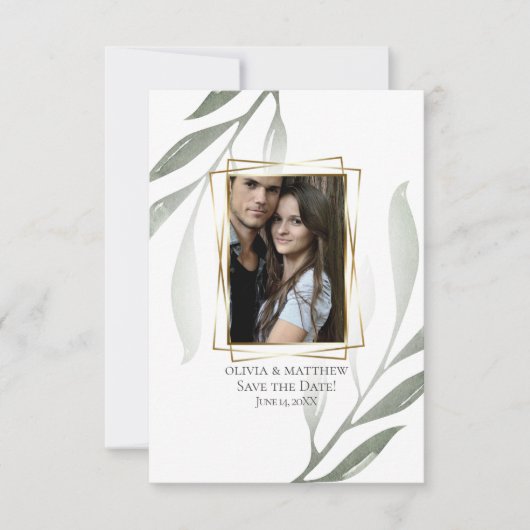 Save the date | Sage Green Olive Branch Waterverf Kaart (Voorkant)