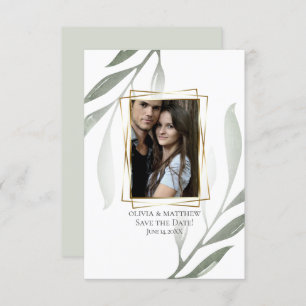 Save the date   Sage Green Olive Branch Waterverf Kaart