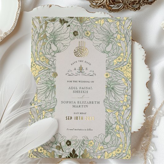 Save the Date Sage Groene Moslim Islamitische Morr Folie Uitnodiging