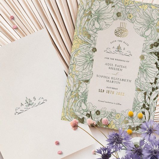 Save the Date Sage Groene Moslim Islamitische Morr Folie Uitnodiging